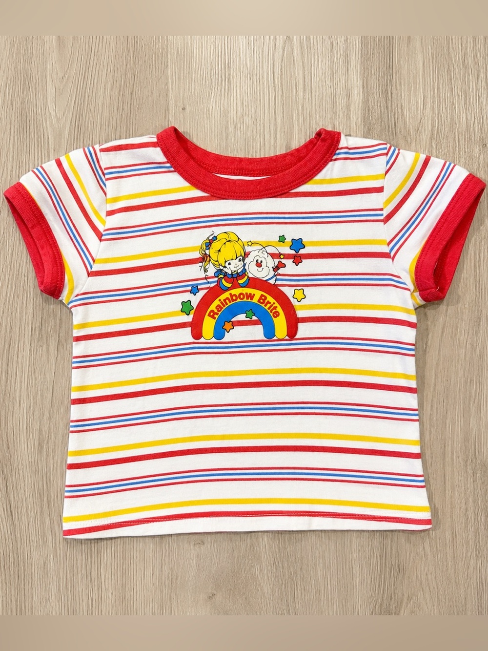 Vintage Rainbow Brite Girls Tee Shirt Striped Rainbow Small 6/7